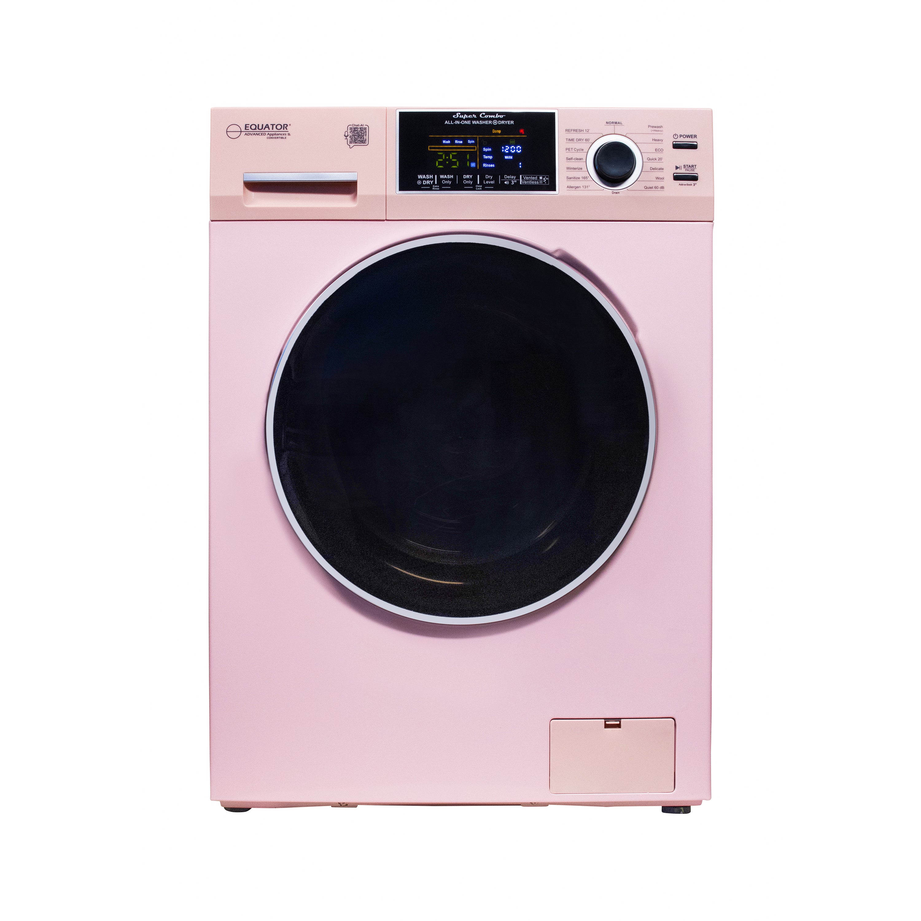 Equator Advanced Appliances All-in-One 4600 Ventless/Vented Washer Dryer with Pet Cycle, 1.62 cu. ft., 15 lb Capacity, 110V -Pink