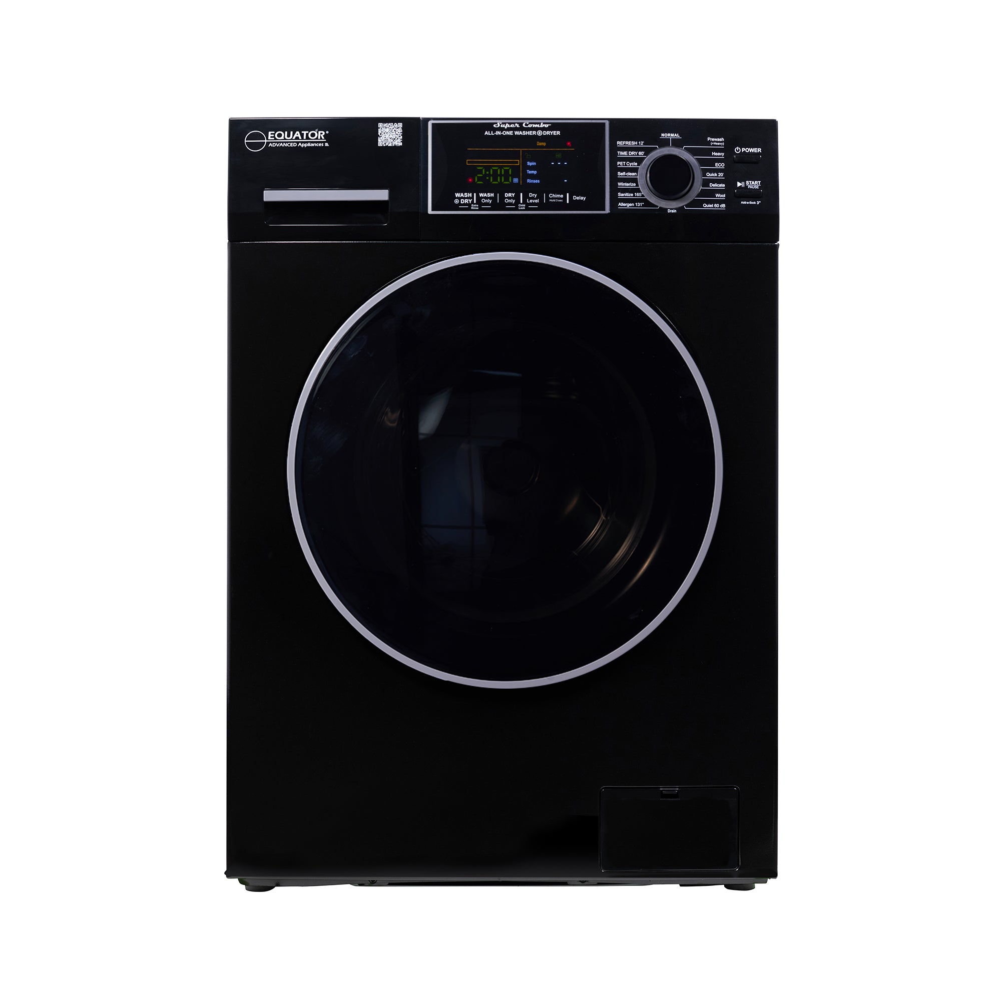 Equator Advanced Appliances All-in-One 4700 Washer-Dryer, Ventless, Fully Built-In, Zero Clearance, 1.62 cu. ft. / 15 lb Capacity, 110V, 1400 RPM - Black