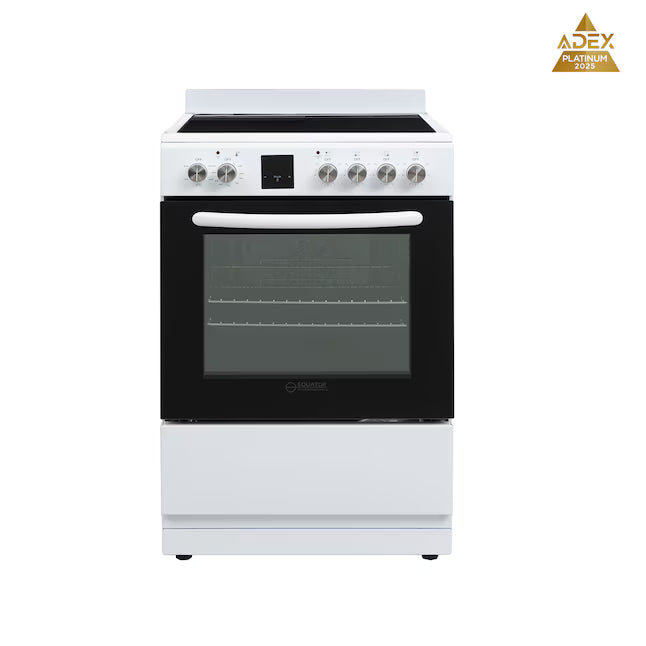 Equator Advanced Appliances 24″ Freestanding Electric Range with Air Fry Convection Oven, 4-Burner Glass Top – White