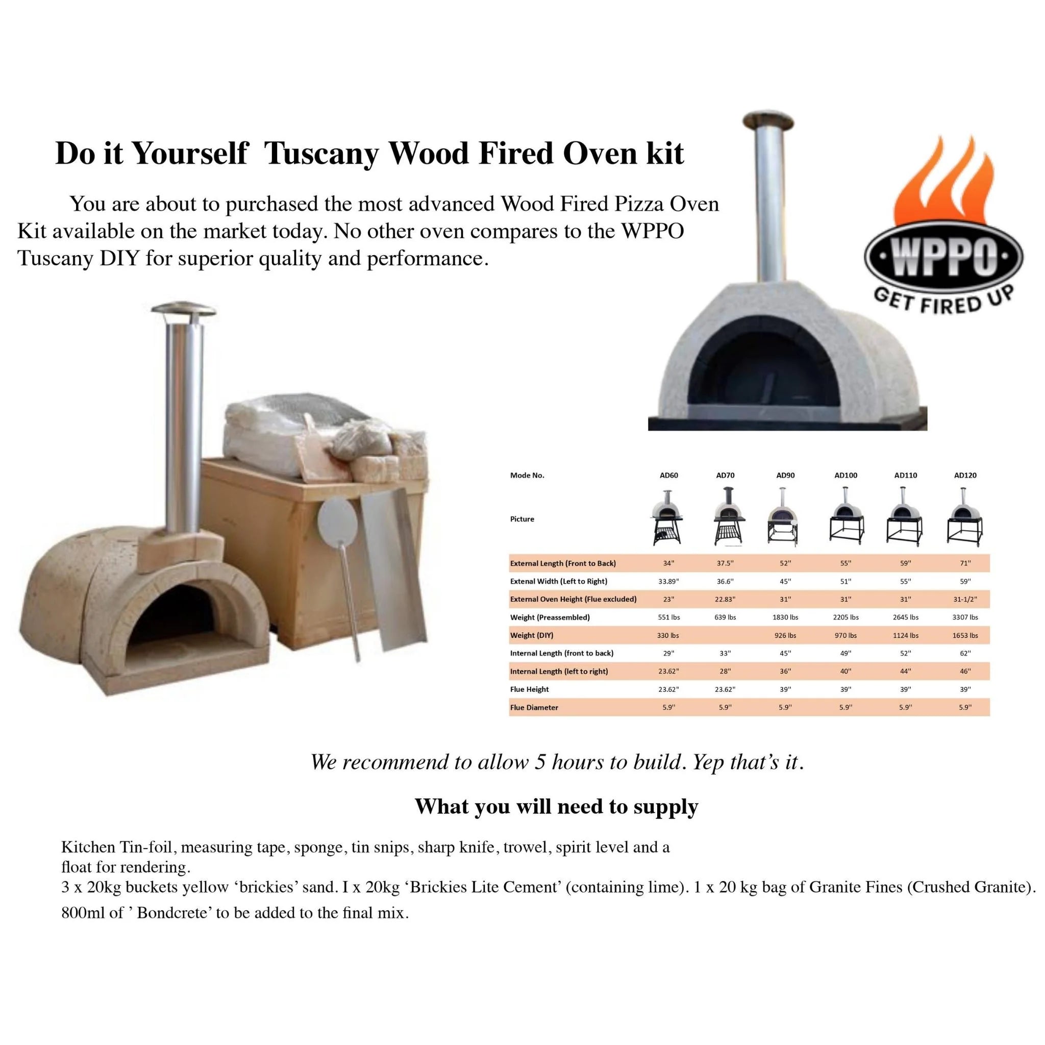 WPPO DIY Tuscany Wood-Fired Oven Kit AD100