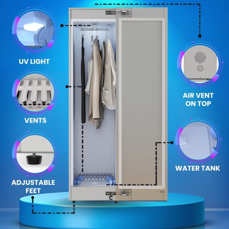 Equator Advanced Appliances Steam Dryer Closet – Wrinkle Removal, Sanitizing & Deodorizing, Refreshes Clothing, Slim Design, 110V Stainless
