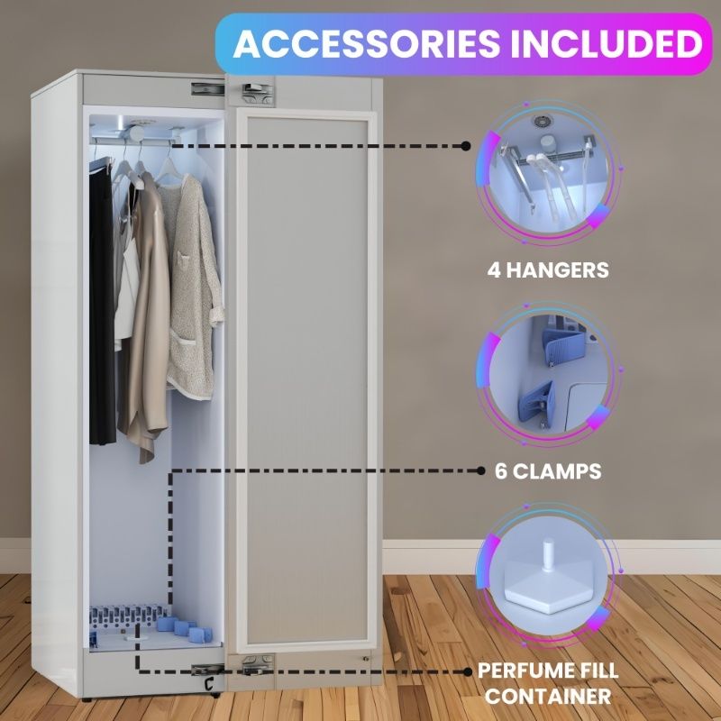 Equator Advanced Appliances Steam Dryer Closet – Wrinkle Removal, Sanitizing & Deodorizing, Refreshes Clothing, Slim Design, 110V Stainless
