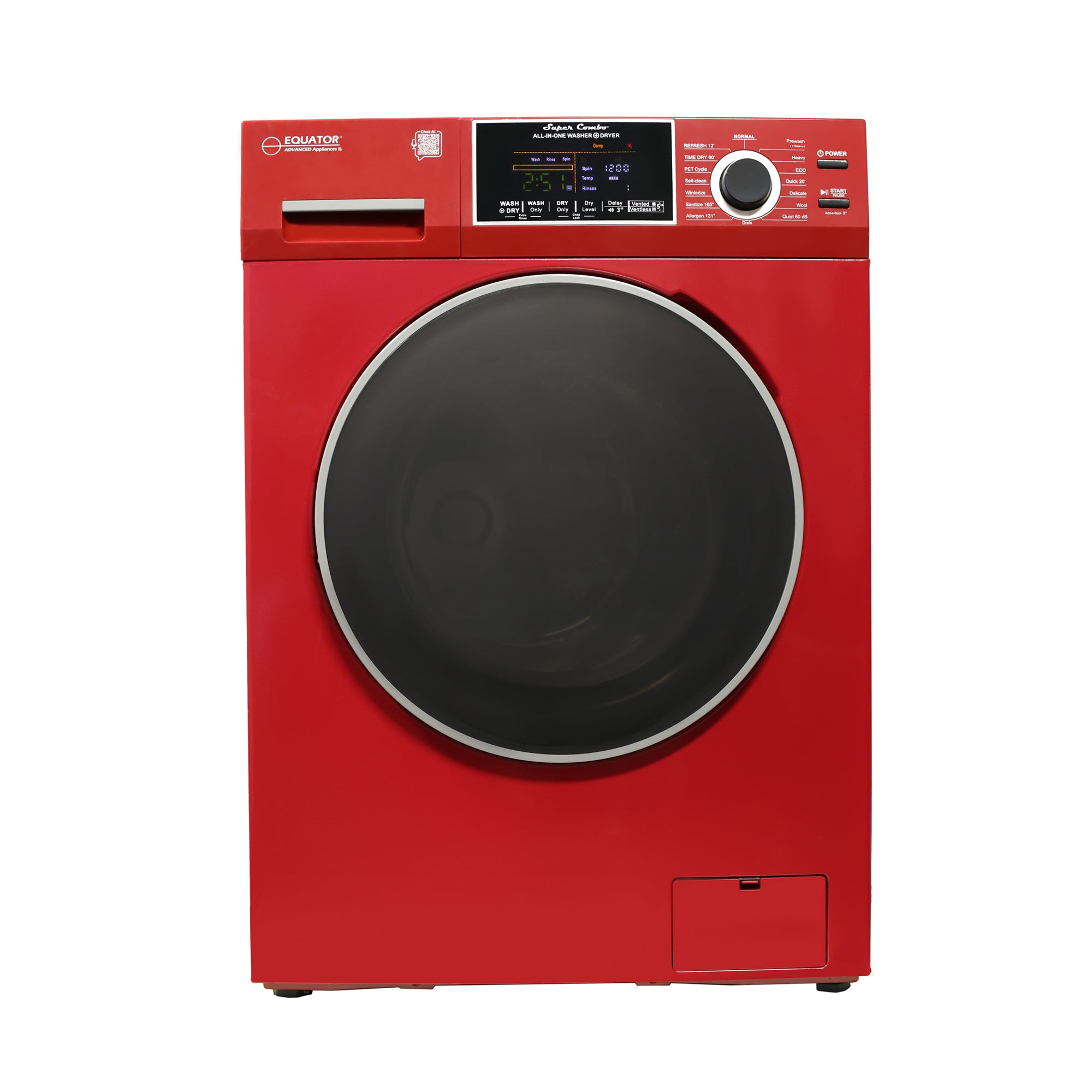 Equator Advanced Appliances All-in-One 4600 Ventless/Vented Washer Dryer with Pet Cycle, 1.62 cu. ft., 15 lb Capacity, 110V -Merlot