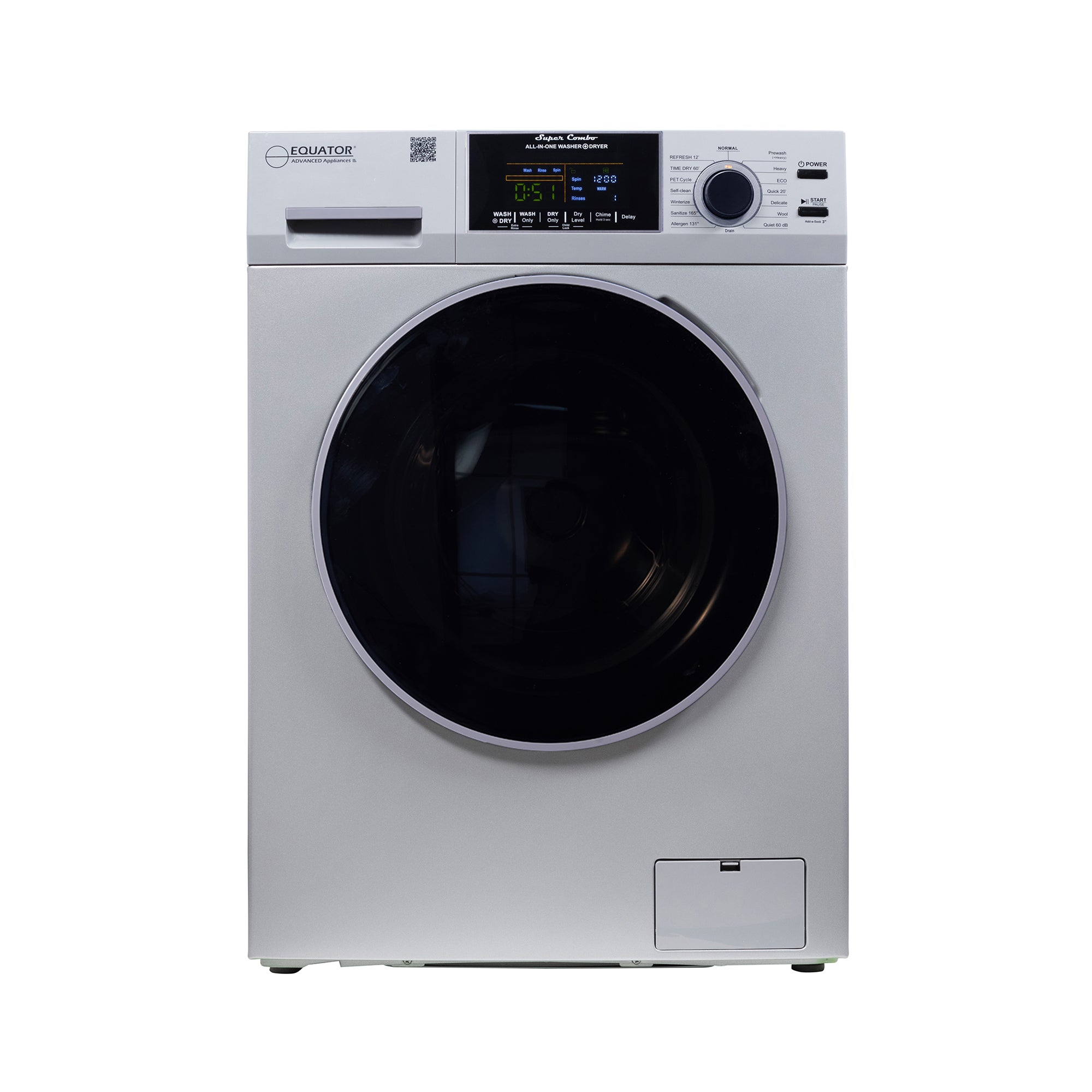 Equator Advanced Appliances All-in-One 4700 Washer-Dryer, Ventless, Fully Built-In, Zero Clearance, 1.62 cu. ft. / 15 lb Capacity, 110V, 1400 RPM - Silver
