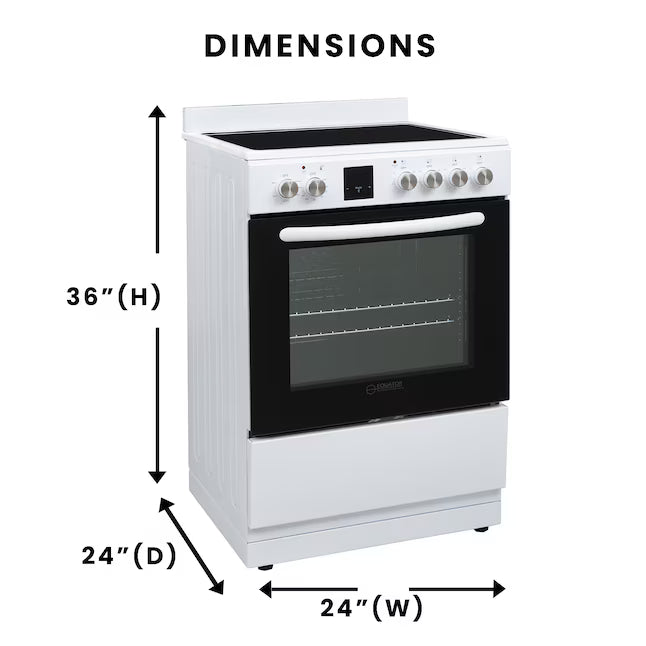 Equator Advanced Appliances 24″ Freestanding Electric Range with Air Fry Convection Oven, 4-Burner Glass Top – White